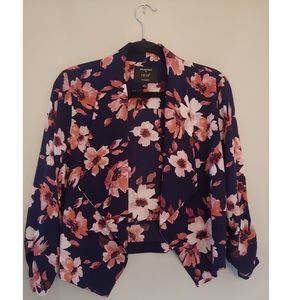 Navy Blue Blazer with Pink Flowers